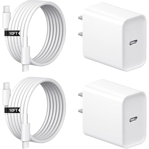 Quyaojz for iPhone 17 16 15 Charger Fast Charging 2+2Pack 20W USB C Wall Charger with 10FT Fast Charging Cable Compatible with iPhone 17/17 Air/17 Pro/iPhone 16/15 Series, iPad Pro/AirPods