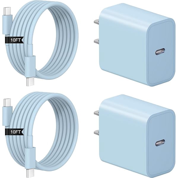 Quyaojz for iPhone 17 16 15 Charger Fast Charging 2+2Pack 20W USB C Wall Charger with 10FT Fast Charging Cable Compatible with iPhone 17/17 Air/17 Pro/iPhone 16/15 Series, iPad Pro/AirPods-Blue