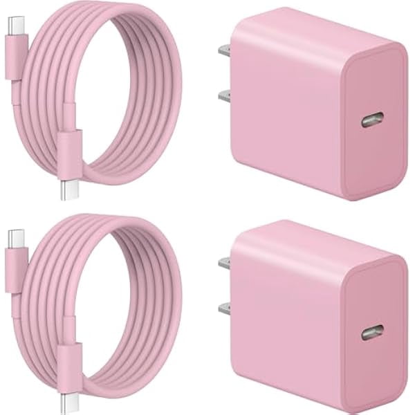 Quyaojz for iPhone 17 16 15 Charger Fast Charging 2+2Pack 20W USB C Wall Charger with 6FT Fast Charging Cable Compatible with iPhone 17/17 Air/17 Pro/iPhone 16/15 Series, iPad Pro/AirPods - Pink