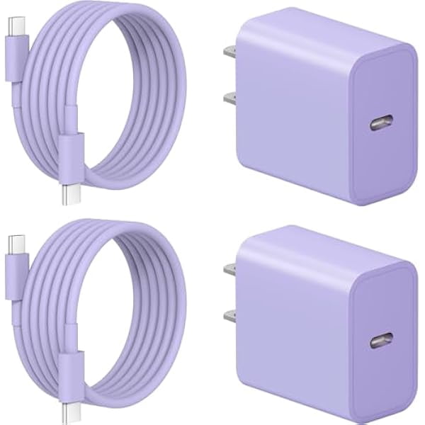 Quyaojz for iPhone 17 16 15 Charger Fast Charging 2+2Pack 20W USB C Wall Charger with 6FT Fast Charging Cable Compatible with iPhone 17/17 Air/17 Pro/iPhone 16/15 Series, iPad Pro/AirPods - Purple