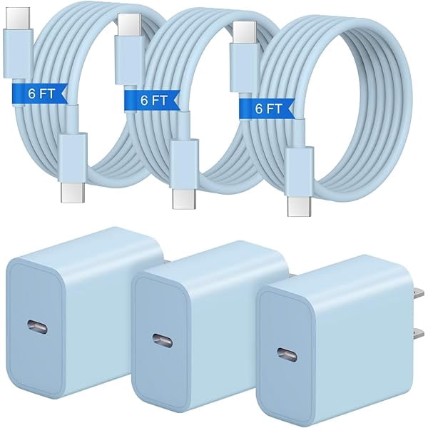 Quyaojz for iPhone 17 16 15 Charger Fast Charging 3+3Pack 20W USB C Wall Charger with 6FT Fast Charging Cable Compatible with iPhone 17/17 Air/17 Pro/iPhone 16/15 Series, iPad Pro/AirPods -Blue