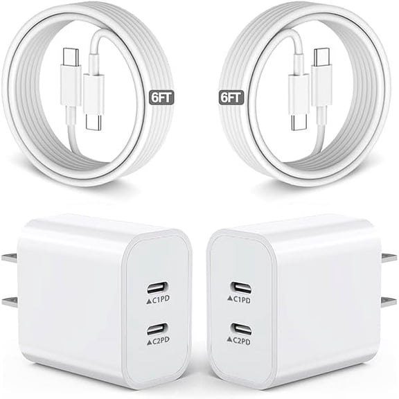 Quyaojz for iPhone 17 16 15 Charger,USB C Charger Fast Charging,2Pack Dual Port Fast Wall Chargers Block with 6FT USB C Cable Compatible With iPhone 17e/17 Pro//16Pro Max/16 /16e/15///Mini/Pod