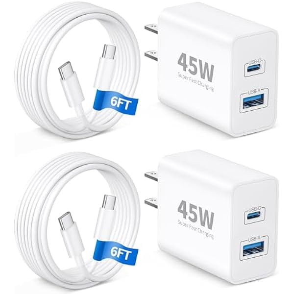 Quyaojz for iPhone 17/17e Charger Fast Charging, 2 Pack 45W Dual Port USB C Fast Wall Charger Block with 6FT Type C Cable Cord Compatible With iPhone 17e/17/Air/16/15/15 Plus, iPad