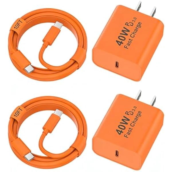 Quyaojz for iPhone 17 Pro Max Charger Fast Charging, 2 Pack 40W USB C iPhone 17 Fast Charger Block with 10FT Long Type C to C Charging Cable Compatible With iPhone 17/17 Pro/Air/16/1515, Orange