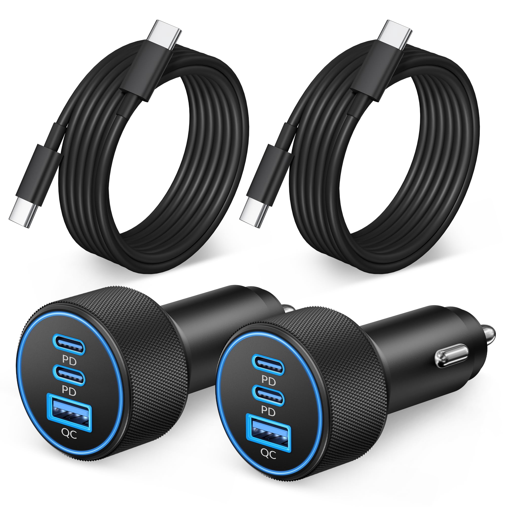 Quyaojz iPhone 17e/17/17 Car Charger Fast Charging, 2-Pack 67W 3-Port Fast USB C Car Charger Adapter Cigarette Lighter with 3FT Type C Cable Cord for iPhone 17e/17/17 /, iPad
