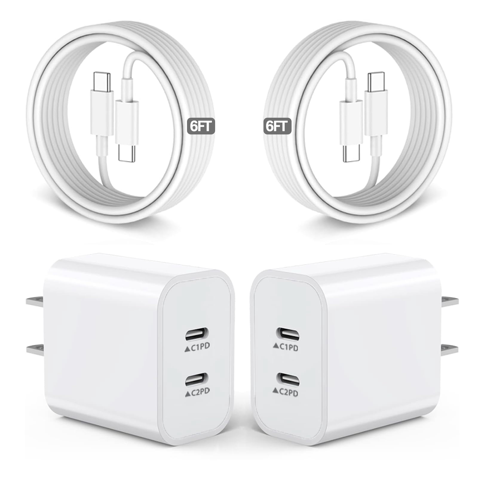 Quyaojz for iPhone 17e Charger,2Pack Dual USB C Port Fast Wall Chargers Block with 3FT USB C to C Charger Fast Charging Cable Cord Compatible With iPhone 17/17 Pro/16Pro Max/16 /16e16/15///Mini