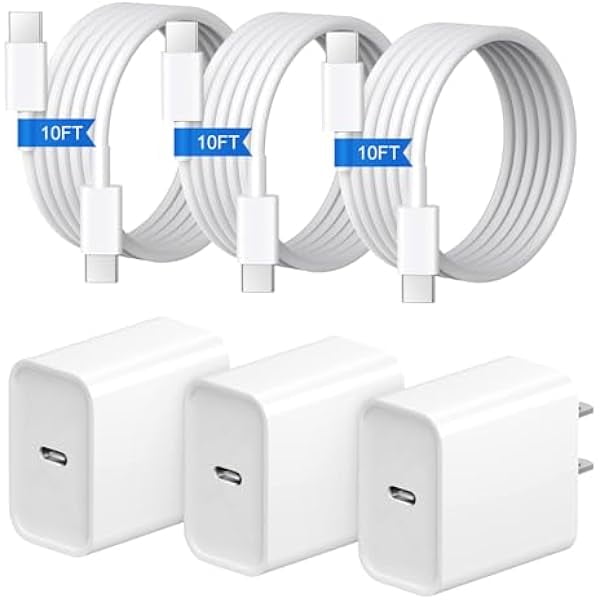 Quyaojz for iPhone Charger Fast Charging 10FT iPhone 17 16 15 Charger 3+3Pack 20W USB C Wall Charger with 10FT USB C Cable Compatible With iPhone 17/17 /17 Pro/i Phone 16/15 Series, /Pods