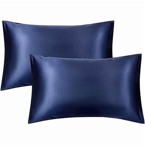 QuyaojzSilky satin PillowCases - 2 Packs 50 X 75 C M Silky-soft, Anti-static Dust Mite Resistant (R Blue)