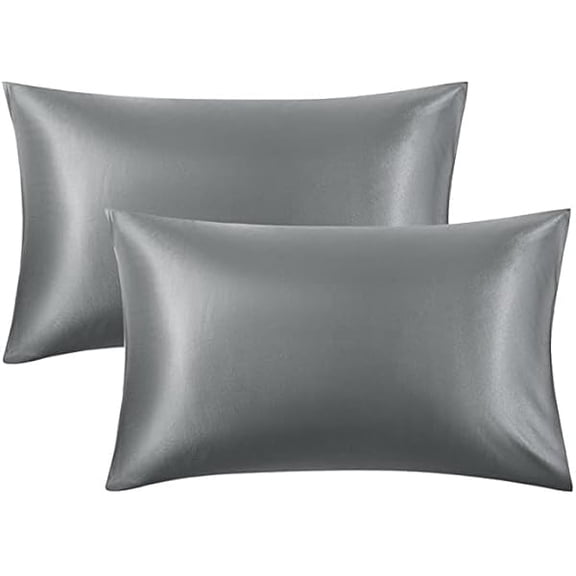 Quyaojzjuwenin Silky satin PillowCases - 2 Packs 50 X 75 C M Silky-soft, Anti-static Dust Mite Resistant (Dark Grey)