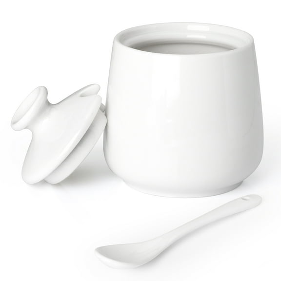 Quyimy Ceramic Sugar Bowl with Lid and Spoon 9 Ounces (White)
