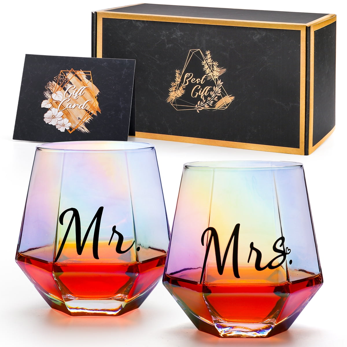 Personalized Luster Stemless Wine Glass set of TWO Custom Engraved  Iridescent Wine Glasses, Wine Set Gift, Couples Anniversary Gift 