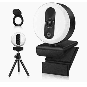 Quzkey Webcam with Ring Light and Microphone, 2K HD Autofocus Tripod PC Desktop USB 2.0