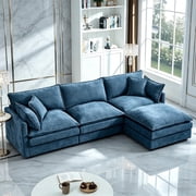 QuzyAor 102" Chenille Modular Sectional Sofa, L Shaped Cloud Couch with Movable Ottoman, DIY Comfy Couch for Living Room, Blue