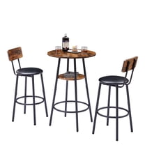 Round Rustic Dining Set QuzyAor 3-Piece Bar Height Pub Table Set with 2 Chairs, 42