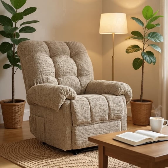 QuzyAor 38.6" Overstuffed Manual Recliner Chair, Soft Fabric Lounge Chair with Padded Footrest & Ergonomic Support for Living Room Bedroom Home Theater, Beige