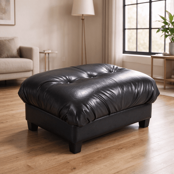 QuzyAor 40.4" PU Leather Ottoman Module, Square Footrest for Modular Sectional Sofa, Single Couch Seat for Living Room Bedroom,Black