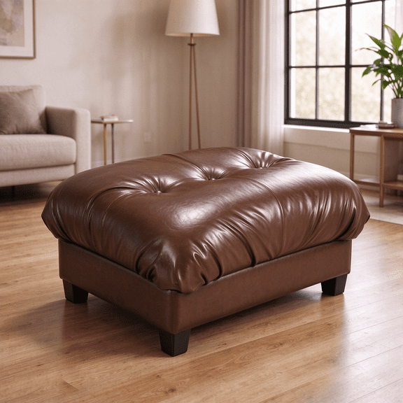 QuzyAor 40.4" PU Leather Ottoman Module, Square Footrest for Modular Sectional Sofa, Single Couch Seat for Living Room Bedroom,Brown