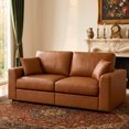 thumbnail image 1 of QuzyAor 71" Modular Loveseat Sofa, PU Leather 2-Seater Small Couch with Pillows, Water-Resistant for Apartment, Brown, 1 of 7