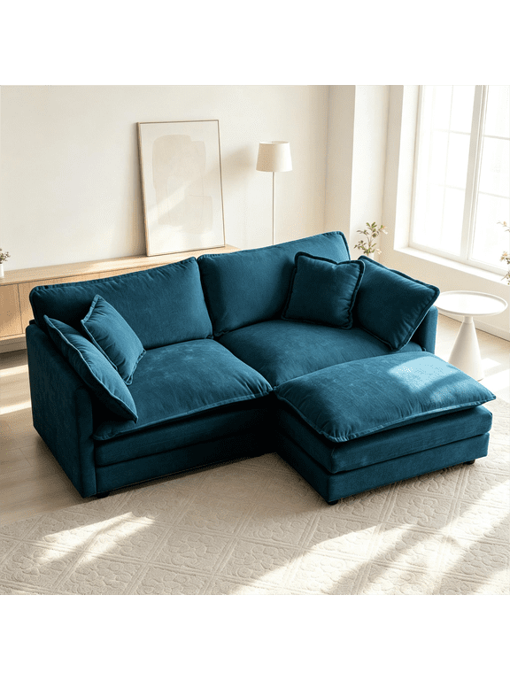 76.7" L-Shaped Chenille Sectional Sofa with Ottoman, Modern Deep Seat Modular Couch for Living Room, Apartment