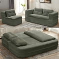 thumbnail image 1 of QuzyAor 80" Foldable Sleeper Sofa Chaise Lounge, Corduroy Floor Couch w/ Blanket & 3 Pillows, No Assembly Required, Green for Living Room, 1 of 10