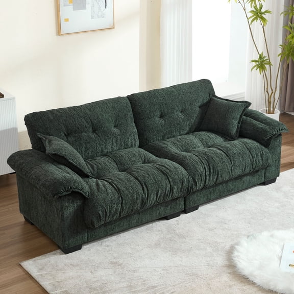 QuzyAor 90.5" Cloud Loveseat, Chenille 2-Seater Sleeper Sofa for Small Spaces, Comfy Small Loveseat w/ Wide Armrests, Easy Assembly, Green