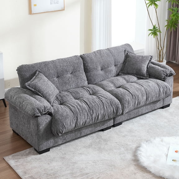 QuzyAor 90.5" Oversized Cloud Loveseat, Chenille 2-Seater Sleeper Sofa for Small Spaces, Comfy Small Loveseat w/ Wide Armrests, Easy Assembly, Gray