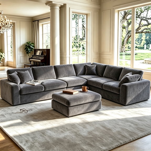 QuzyAor Oversized Modular Sectional Sofa, 7 Seater Cloud Couch with Ottoman, 126" Grey Large U Shaped Corner Sofa in Chenille Fabric for Spacious Living Room