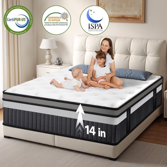Qvamodo 14 Inch Queen Size Hybrid Mattress in a Box – Medium Firm Gel Memory Foam Mattress with Individually Wrapped Pocket Springs, Motion Isolation, Cooling Breathable Cover, CertiPUR-US Certified