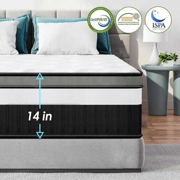 Qvamodo 14" Queen Size Mattress, Medium Firm Memory Foam Spring Hybrid Mattress In A Box,Motion Isolation,Cool,Pressure Relief,Easy Shipping Compressed Mattress, CertiPUR-US Certified
