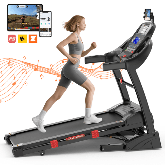 Qvamodo 4.5HP Treadmill for Home, Folding Treadmill with 20-Level Auto Incline,12 MPH Portable Treadmill 300 LB Capacity, Foldable Treadmill with 64+3+3+3 Programs Bluetooth, LED Display, APP Control