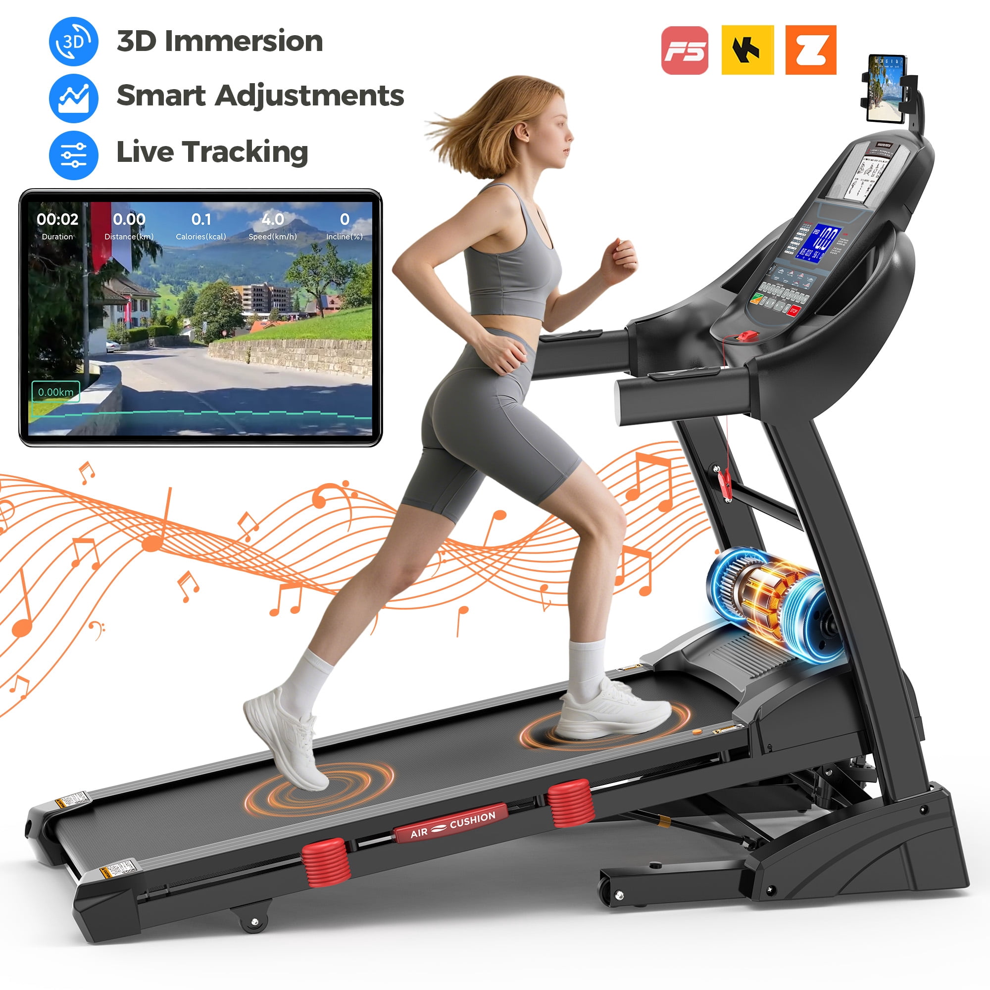 Qvamodo 4.5HP Treadmill for Home, Folding Treadmill with 20-Level Auto Incline,12 MPH Portable Treadmill 300 LB Capacity, Foldable Treadmill with 64+3+3+3 Programs Bluetooth, LED Display, APP Control