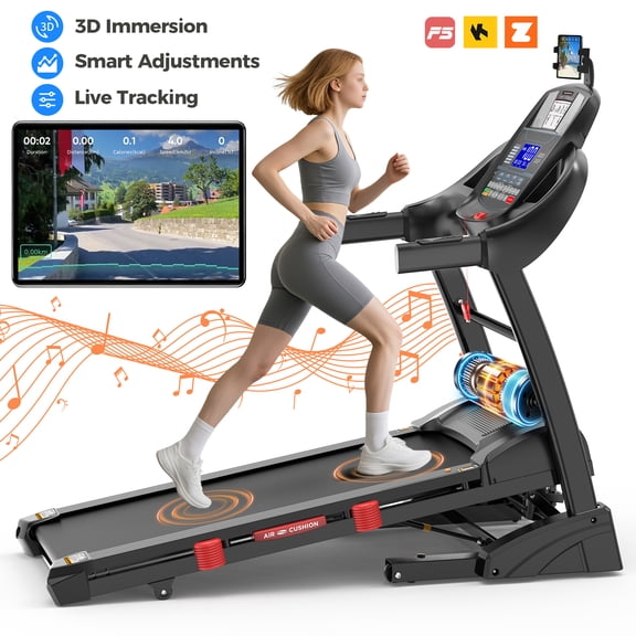 Qvamodo 4.5HP Treadmill for Home, Folding Treadmill with 20-Level Auto Incline,12 MPH Portable Treadmill 300 LB Capacity, Foldable Treadmill with 64+3+3+3 Programs Bluetooth, LED Display, APP Control