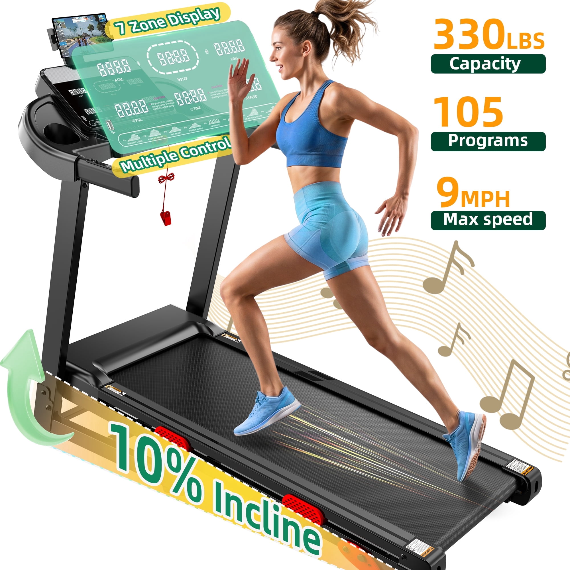 Home Folding Treadmills with 10% Incline, 0.6-9 MPH Speed, Ultra Quiet Brushless Motor, 330 lb Capacity, Walking Pad Treadmill, Caminadora Electrica Para Casa