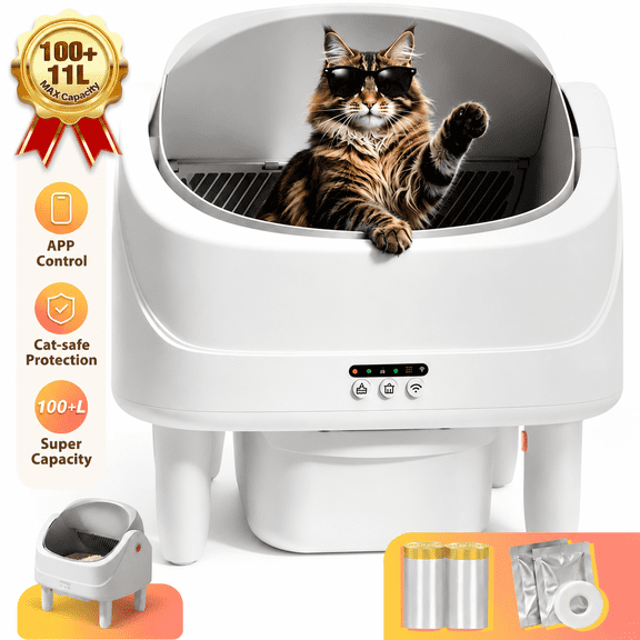 Smart Self Cleaning Cat Litter Box, Automatic Litter Boxes with WiFi App Control, Open Top Litter Box, Health Monitoring System, Odor Removal, 360 Extra Large Capacity, Contain 2 Liner Rolls