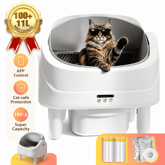 Smart Self Cleaning Cat Litter Box, Automatic Litter Boxes with WiFi App Control, Open Top Litter Box, Health Monitoring System, Odor Removal, 360 Extra Large Capacity, Contain 2 Liner Rolls