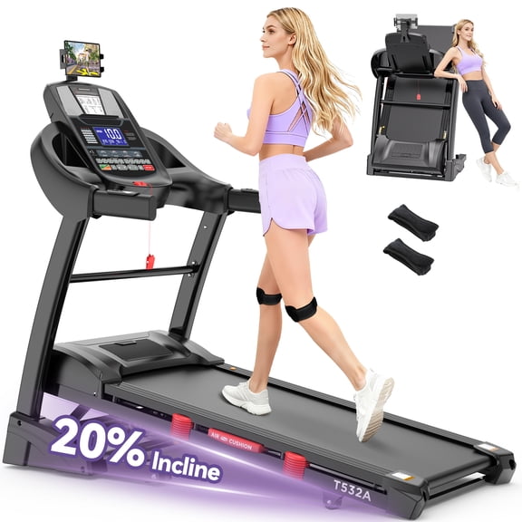 Treadmill with 15% Auto Incline, Treadmills for Home, Treadmill with 300lbs Capacity, Folding Treadmill with 18 Wide Belt, 4.5HP Brushless Motor, APP Control, 0.6-10MPH, 64Preprograms