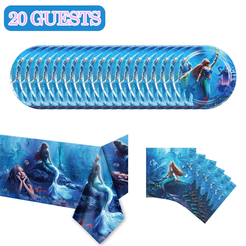 Qwaerplpn, Black, Mermaid Ariel Party Decoration Supplies, 7 inch