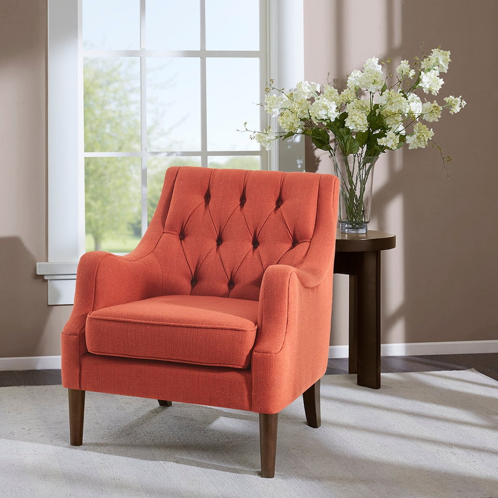 Elle Spice Tufted High-Curved Accent Chair with Dark Coffee Legs