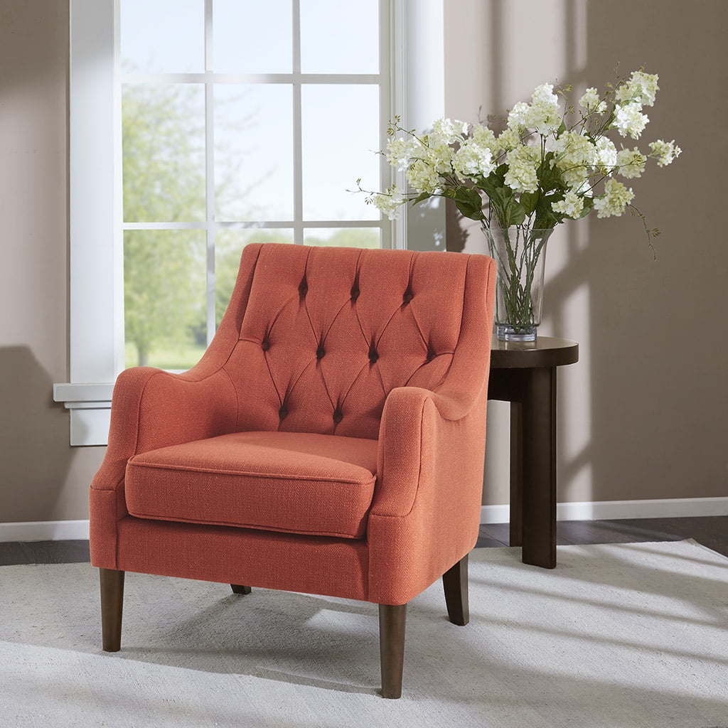 Elle Spice Tufted High-Curved Accent Chair with Dark Coffee Legs
