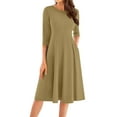 thumbnail image 1 of Qwertyu 3/4 Sleeve Fall Dresses for Women 2024 Fashion Crewneck Flowy A Line Dresses Trendy Casual Midi Dress Khaki 2XL, 1 of 5
