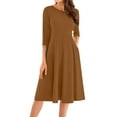 thumbnail image 1 of Qwertyu 3/4 Sleeve Fall Dresses for Women 2024 Fashion Crewneck Flowy A Line Dresses Trendy Casual Midi Dress Light Brown L, 1 of 5