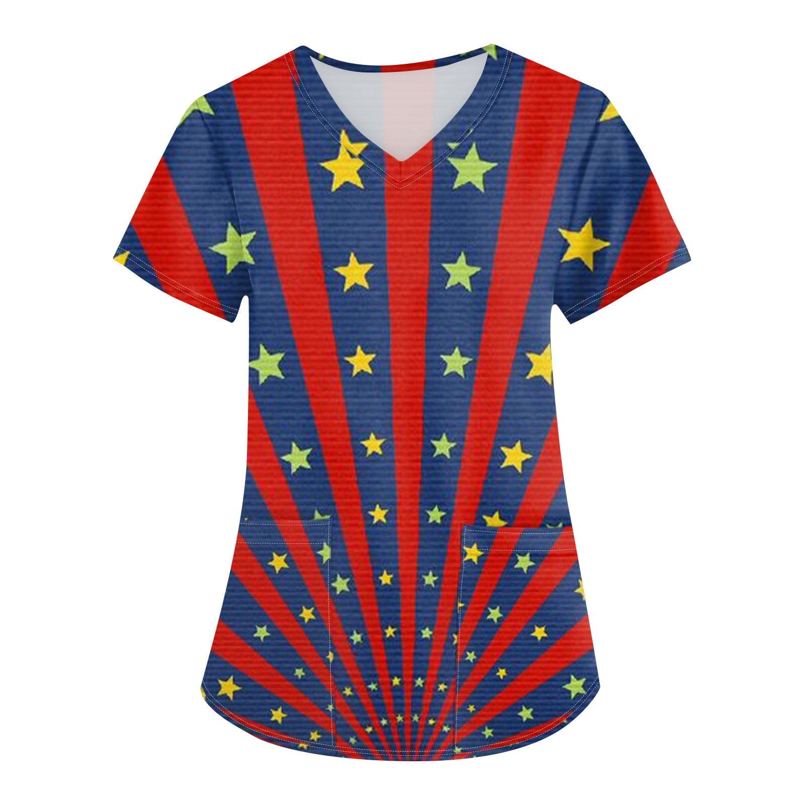 Qwertyu 4th Of July Scrub Tops for Women Short Sleeve V Neck Patriotic