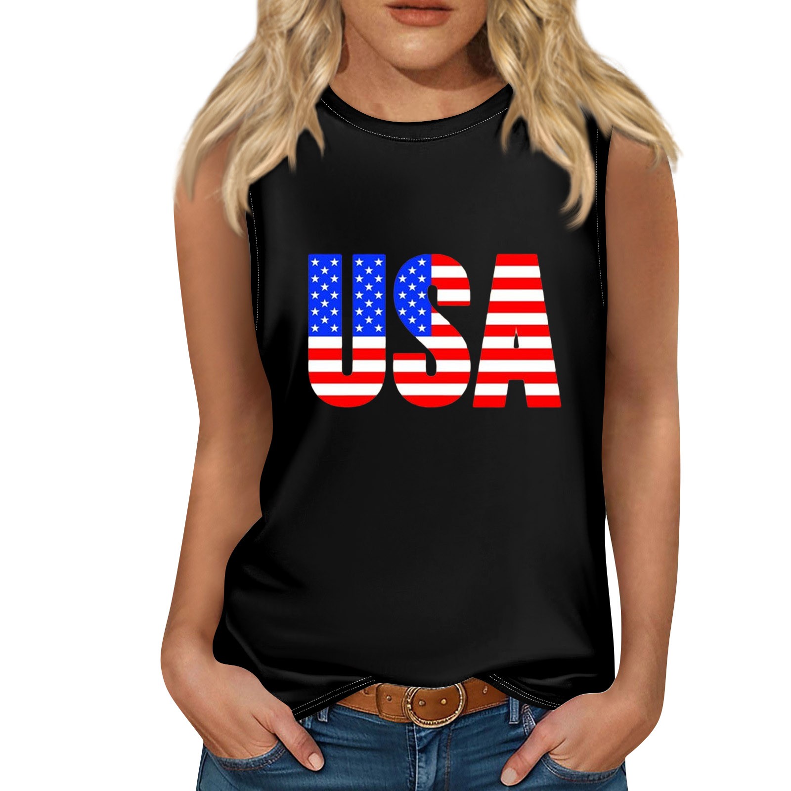 Qwertyu 4th Of July Shirts Women Sleeveless Independence Day Patriotic
