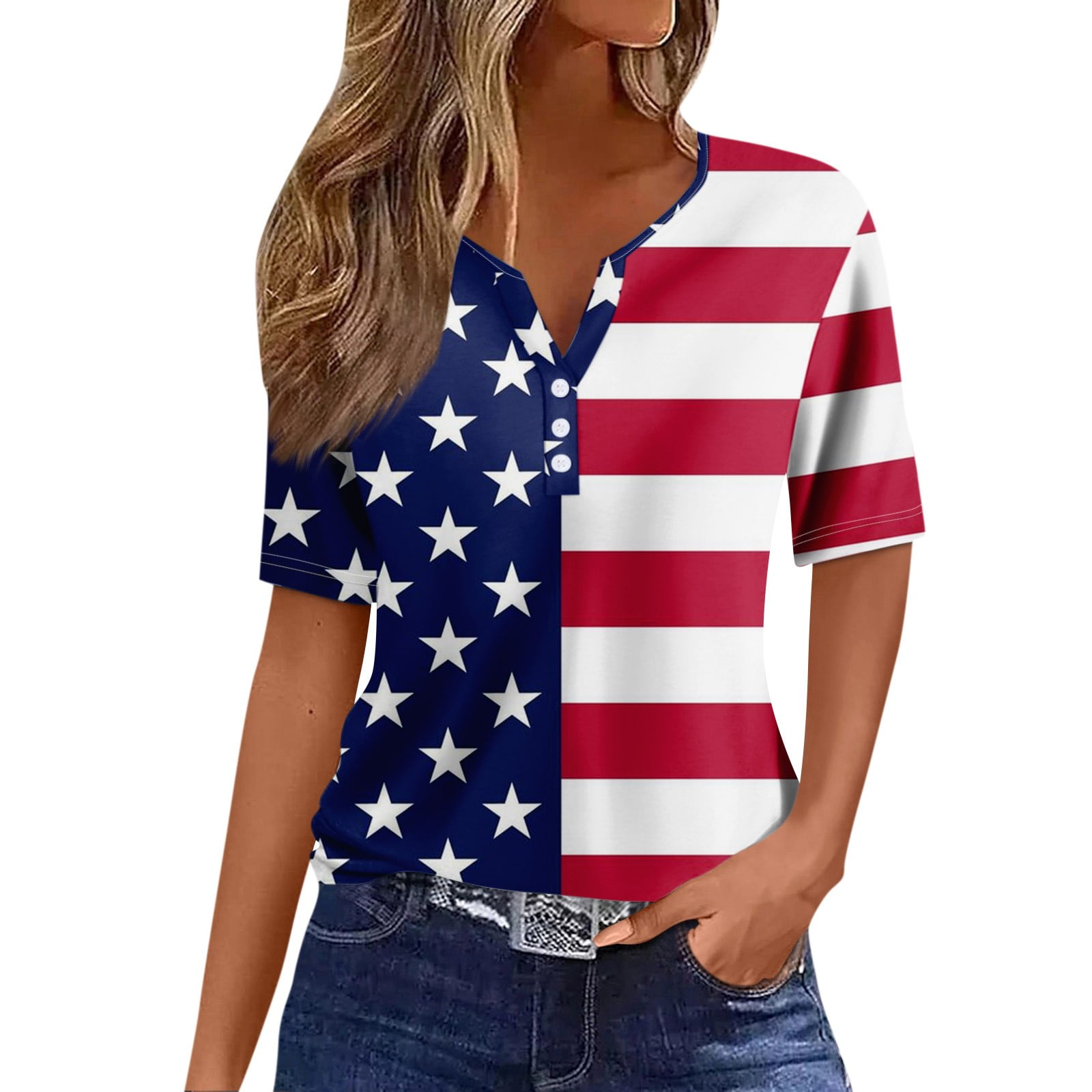 Qwertyu 4th Of July Tee Shirts for Women Short Sleeve Crew Neck ...