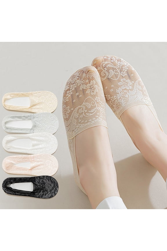 5 Pairs No Show Socks Womens Nylon Non Slip Low Cut Invisible Liner Footies Thin Ice Silk Socks for Flats Loafers Light Gray One Size