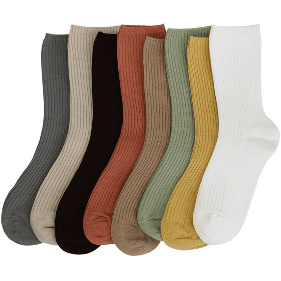 Qwertyu 8 Pairs Womens Crew Socks Cute Casual Athletic Crew Neutral Long Fall Cotton Socks for Women Color One Size