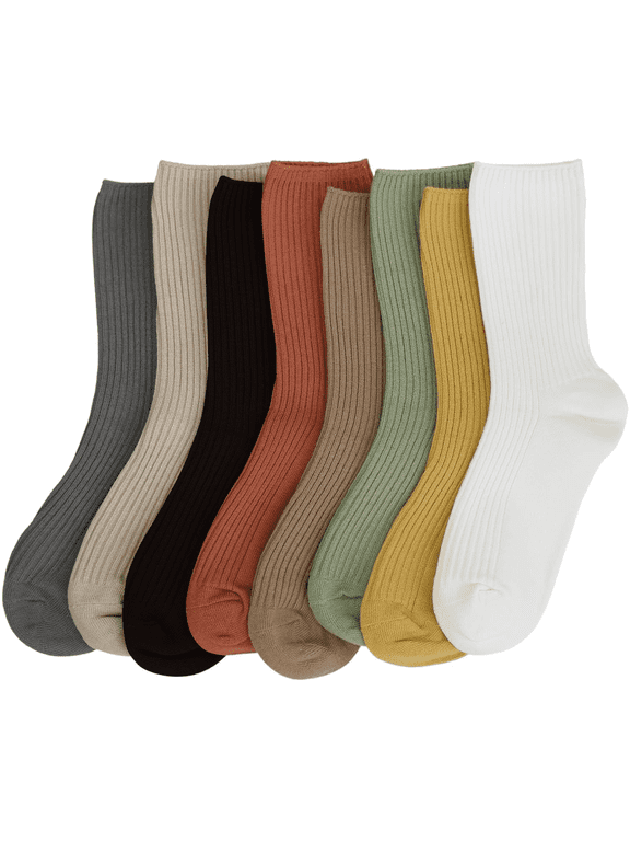 8 Pairs Womens Crew Socks Cute Casual Athletic Crew Neutral Long Fall Cotton Socks for Women Color One Size