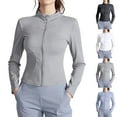 thumbnail image 1 of Qwertyu Athletic Jackets for Women Full Zip Lightweight Long Sleeve Workout Jackets Slim Fit Cropped Tops Gray 2XL, 1 of 5