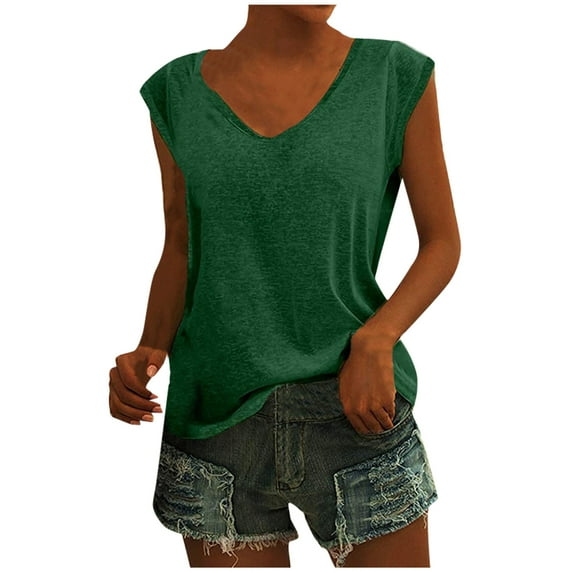 Qwertyu Tank Top for Women Solid Color V Neck Sleeveless Causal Sexy Shirts Hawaiian Beach Holiday Sports Workout Running Tees Summer Basic Tops Dark Green M