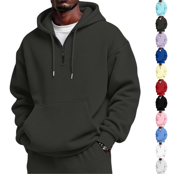 Qwertyu Big and Tall Hoodies for Men Crew Neck Long Sleeve Quarter Zip Up Sweatshirt Fall Winter Casual Loose Pullover Hoodies with Pockets Blue S